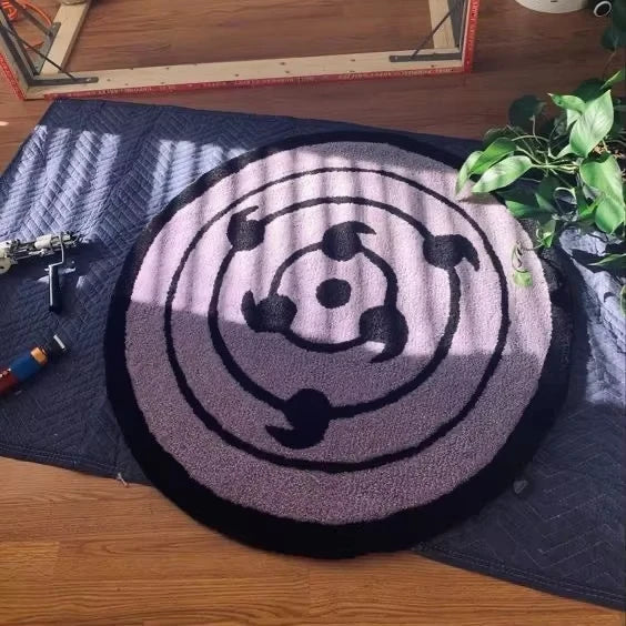 tapis rond one piece violet noir spirale concentrique non glissant doux moderne chambre decoration