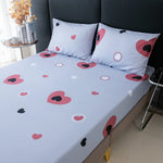 drap housse matelas gris clair motif coeur rose blanc moderne coton polyester chambre adulte