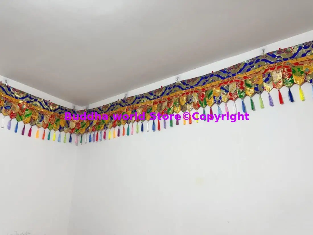 rideau décoratif artisanal broderie fine motifs floraux clips tassel multicolores bleu jaune vert rouge