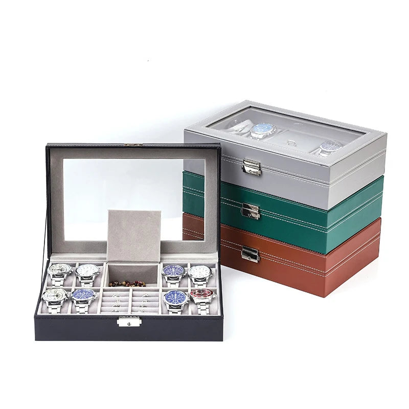 boîtes bijoux simili cuir classiques vert noir marron gris portables anniversaire mariage cadeaux domestique