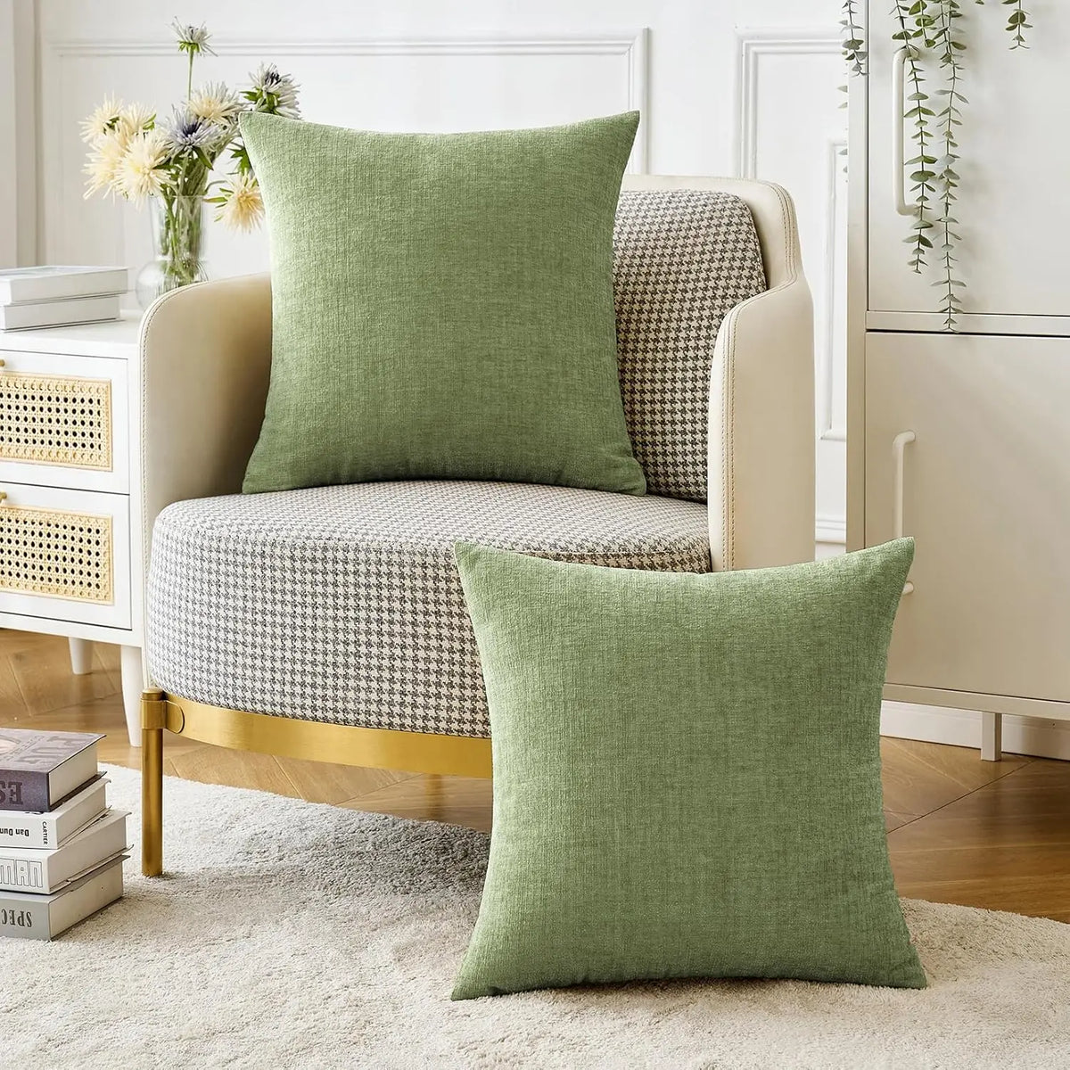 housse coussin carré vert olive texture lin moderne zip invisible canapé décoration maison