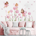 stickers muraux dessin animé rose blanc fleurs papillons fées chambre enfant décoration maison adhésifs