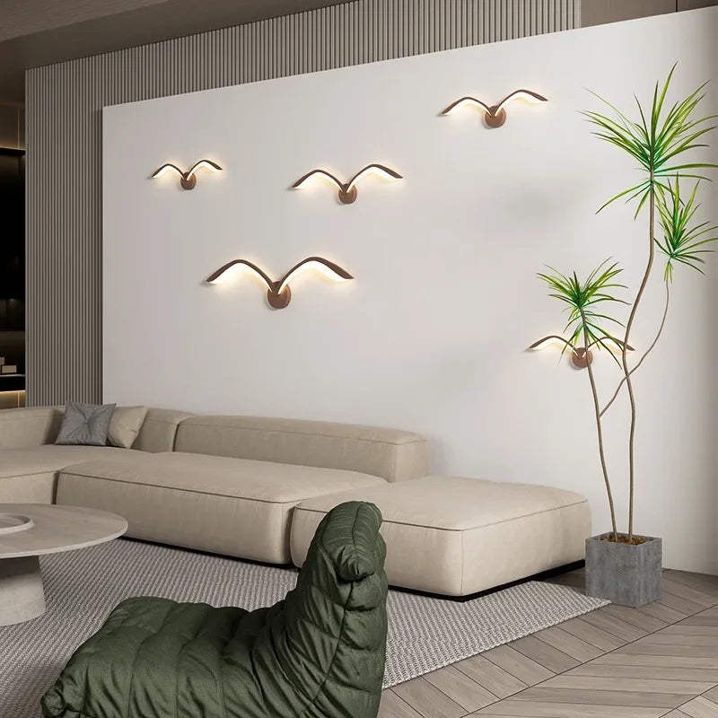 applique murale moderne oiseau blanc marron lumiere led fixation murale minimaliste deco chambre salon