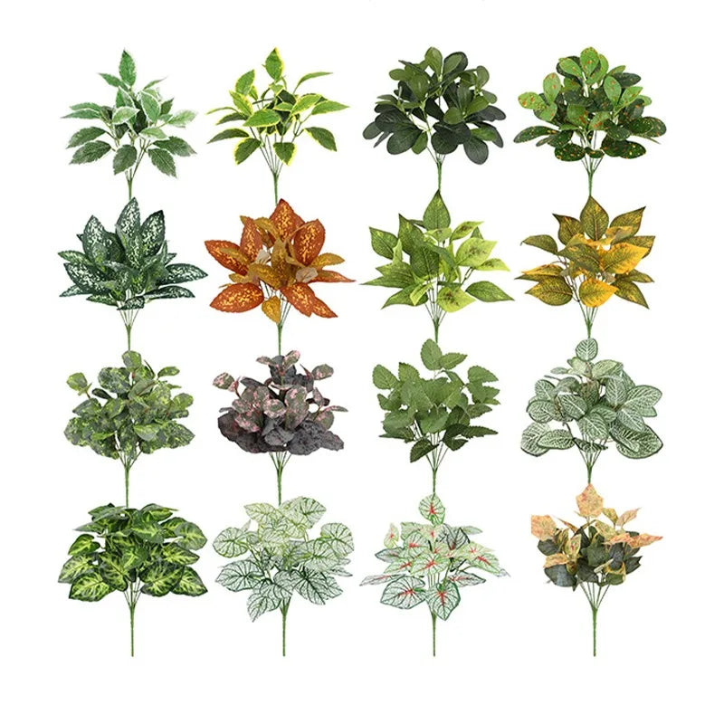 plantes artificielles feuilles vertes marron rouge blanches modernes décorativesextérieur mariage exposition