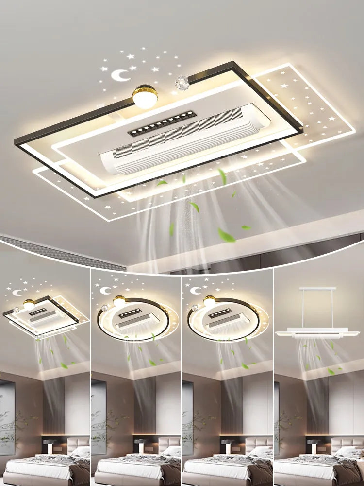 ventilateur moderne led noir blanc doré lumineux salon chambre étude entrée
