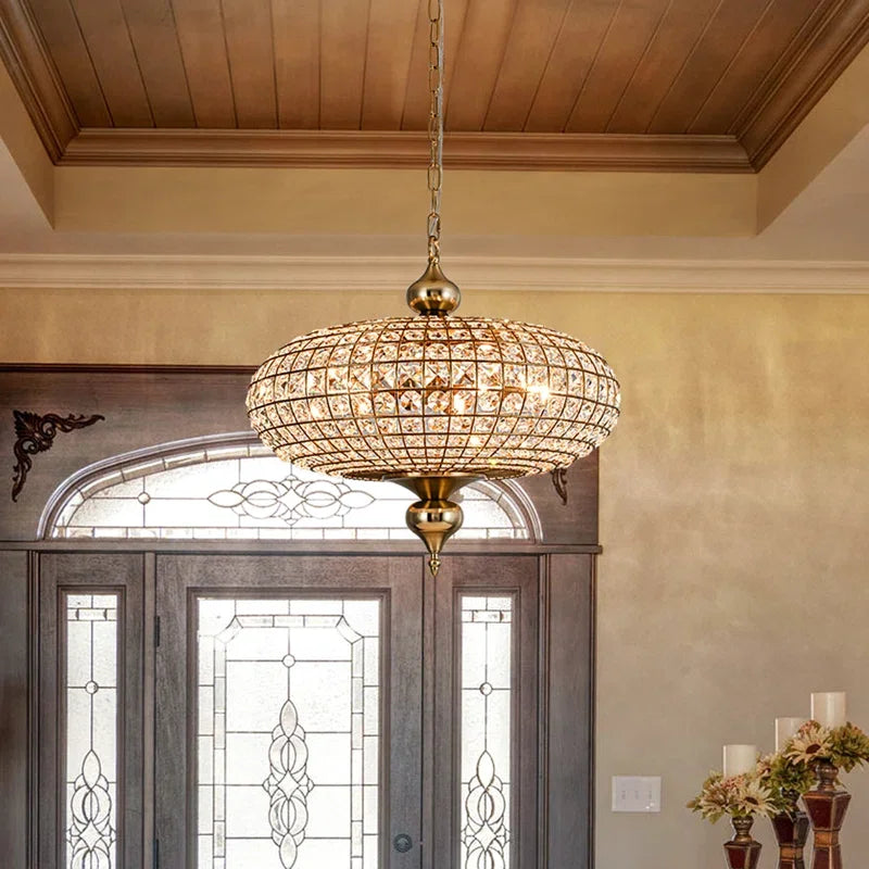 lustre suspendu cristal doré vintage rétro salon salle manger luxe