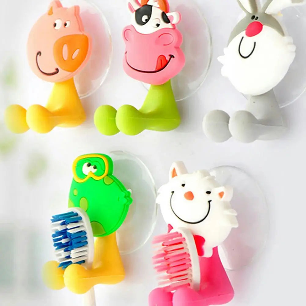 porte brosses dents animaux décoratifs vert jaune rose blanc gris adhésif suction enfants