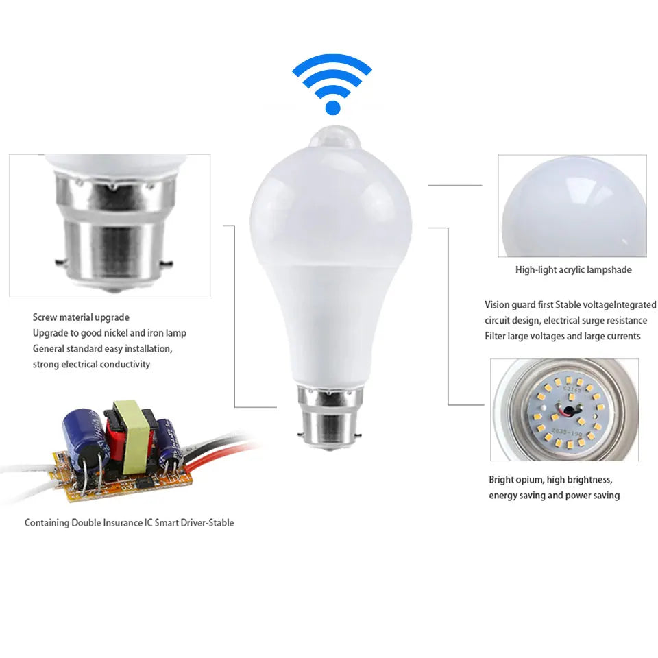 ampoule led b22 radar mouvement détecteur infrarouge auto allumage blanc moderne jardin 20w 18w