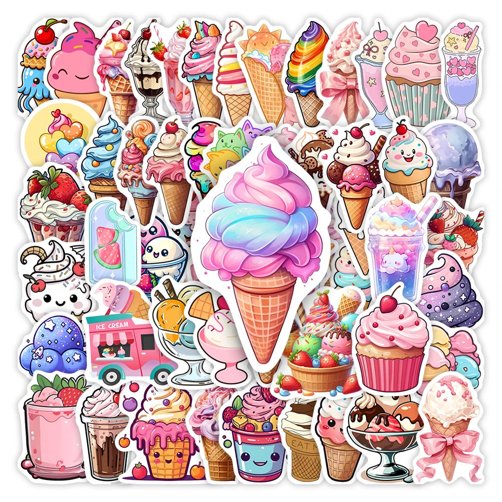 stickers dessins animés ice cream cupcakes multicolores adhésifs waterproof modernes scrapbooks bouteilles ordinateur portable