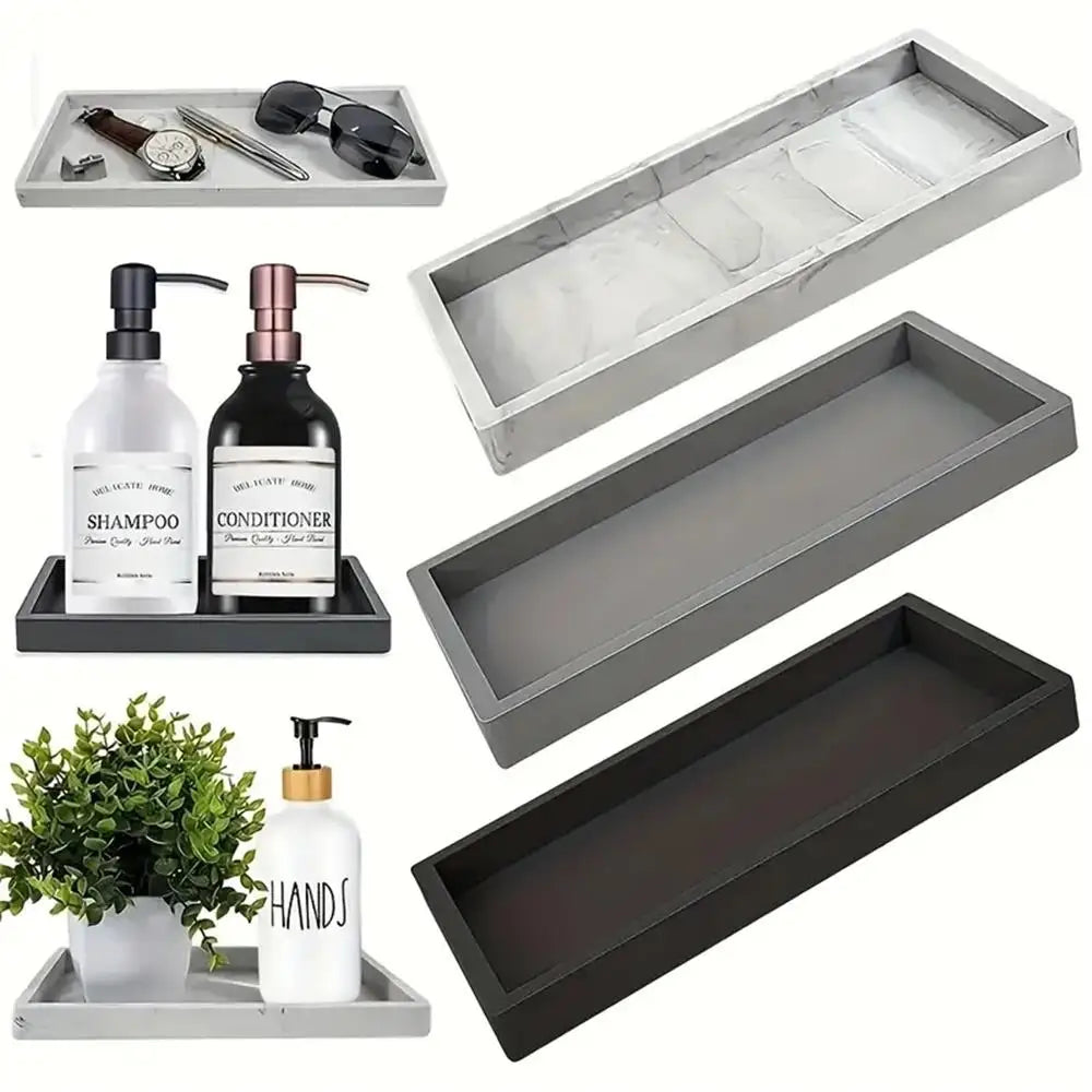 plateau rangement marbre moderne noir gris blanc opacité organisation salle bain toilette accessoire