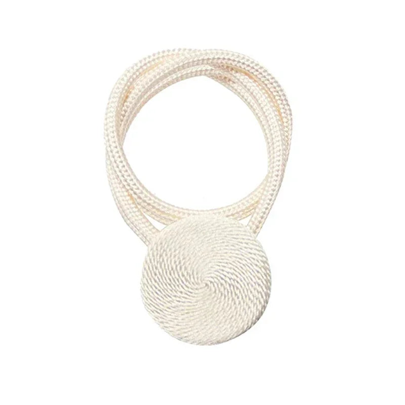 rideau moderne ruban boucle centrale polyester métal fer bleu beige doré opaque