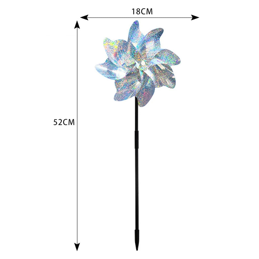 décor extérieur moderne moulin vent argent bleu jaune holographique 18cm 52cm piquet métallique jardin