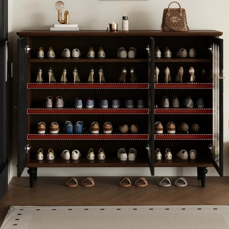 meuble chaussures vintage bois verre opaque classique poignées dorées étages minimaliste moderne