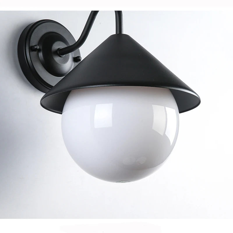 applique murale extérieure led moderne minimaliste noir blanche sphere e27 fixée mur plaque