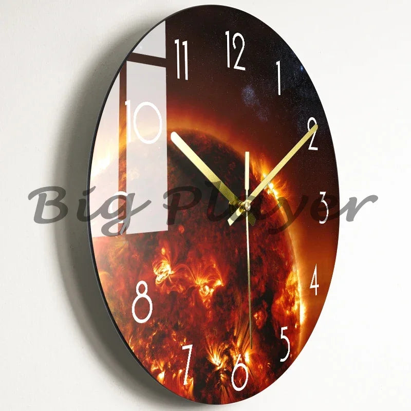 horloge murale moderne noire étoiles galaxie lumineuses salon décoration opaque aiguilles électrique