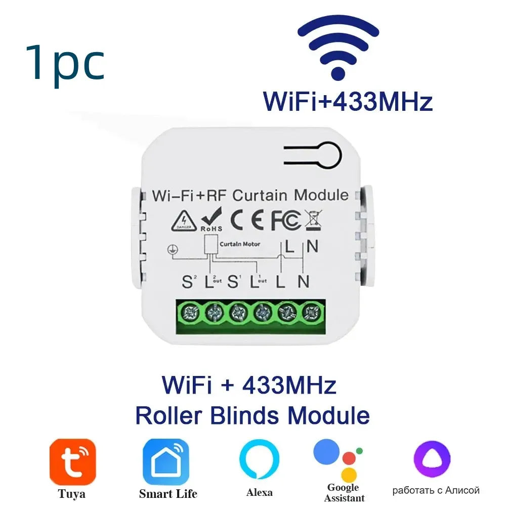 module rideau intelligent wifi rf blanc commande vocale programmation timer deux télécommandes smartphone moderne