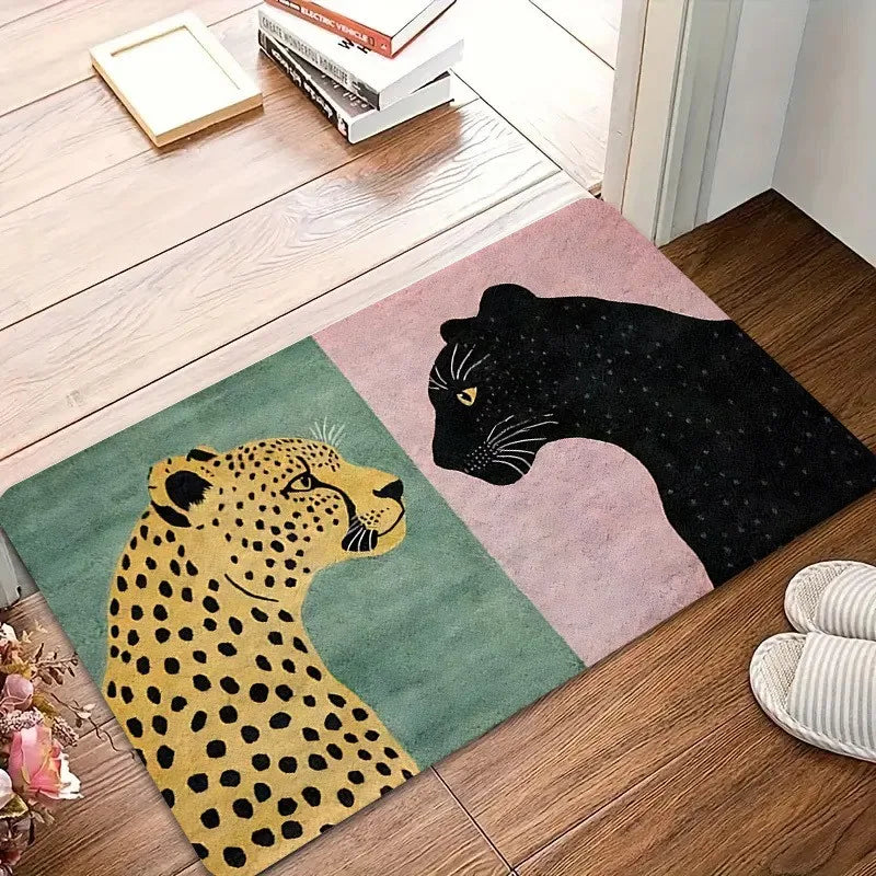 tapis moderne imprimé léopard panthère animaux extérieur résistant vert rose noir