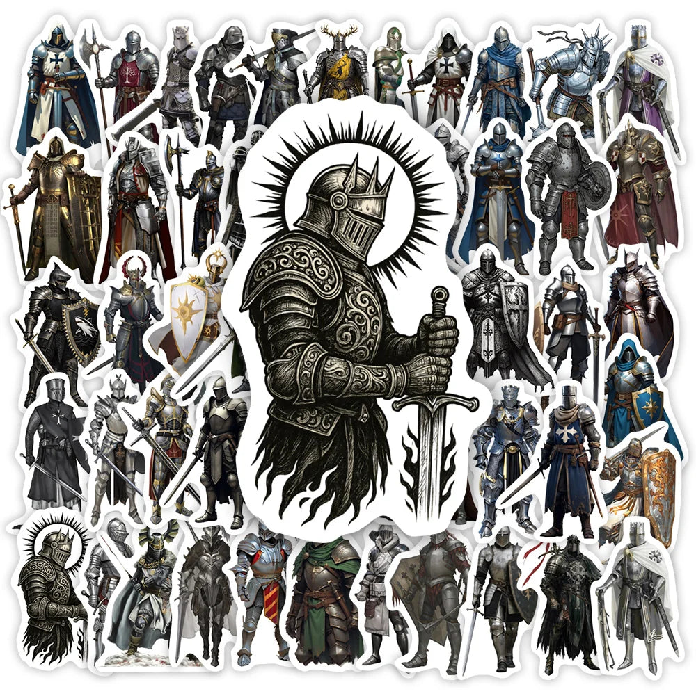 sticker armure chevalier épée bouclier adhésif vinyle transparent moderne diy scrapbooking journal portable téléphone