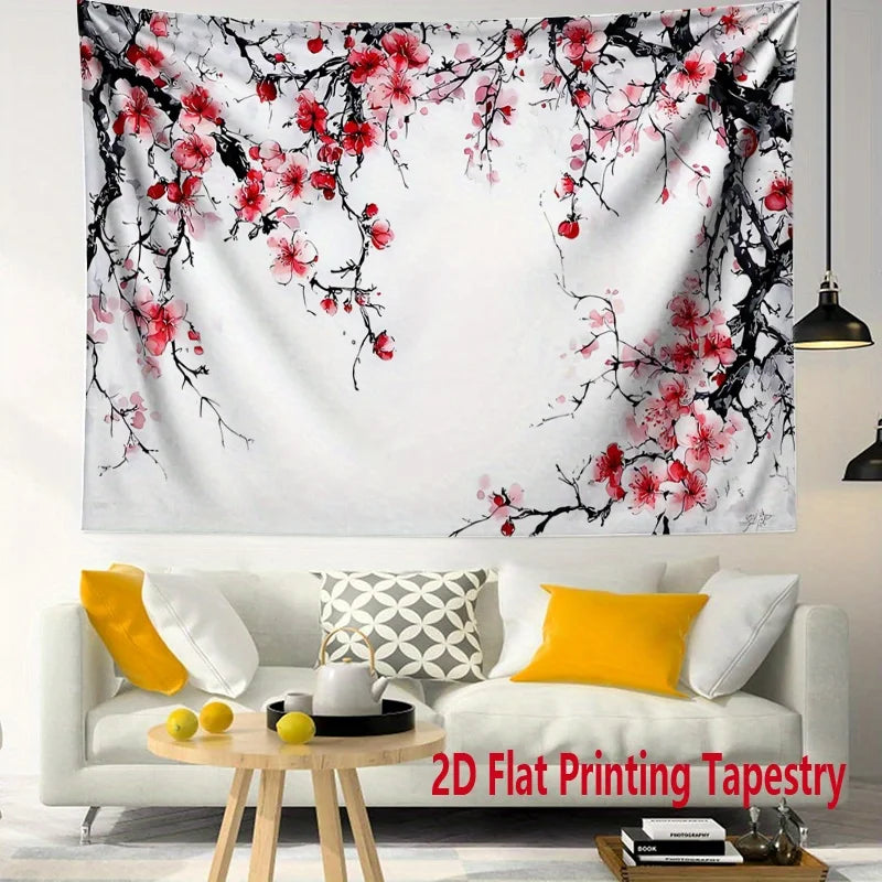 tapisserie murale moderne motif fleurs cerisier branches noires décoration intérieure chambre salon polyester
