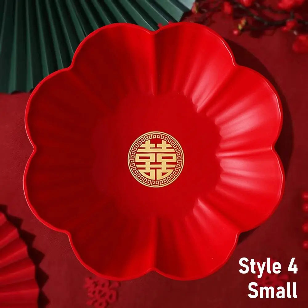 assiettes plateau rouge decoratif motif chinois moderne collation fruits toast festif durable plastique rond