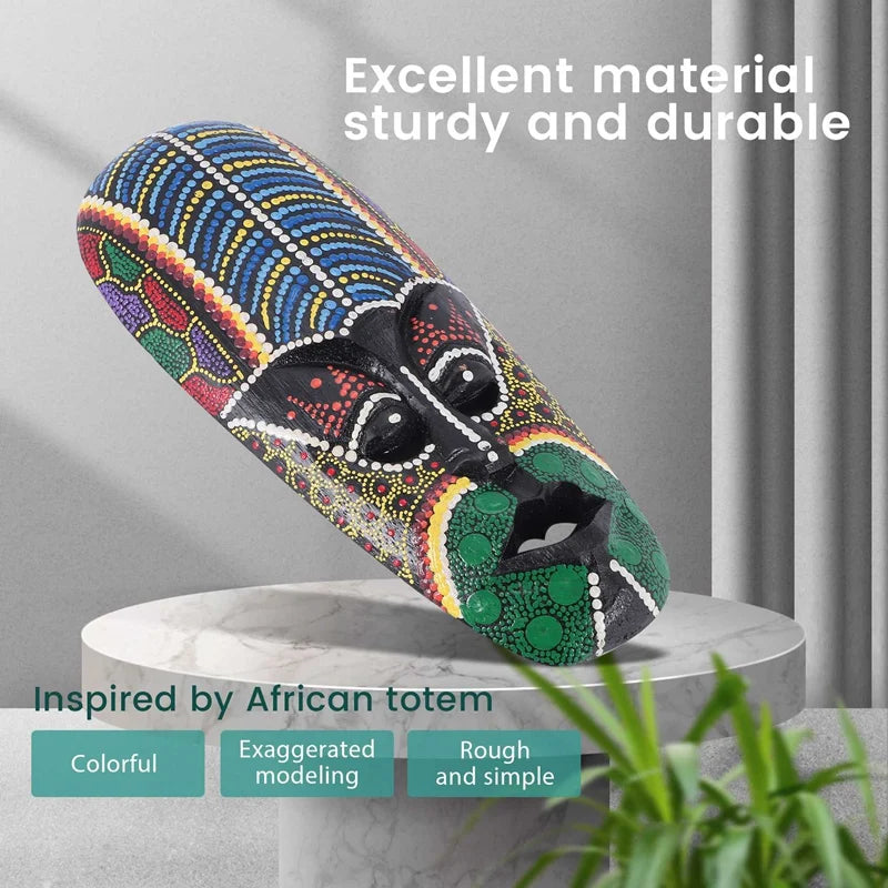 masque decoratif africain bois peint geometrique mural decoration maison tribale