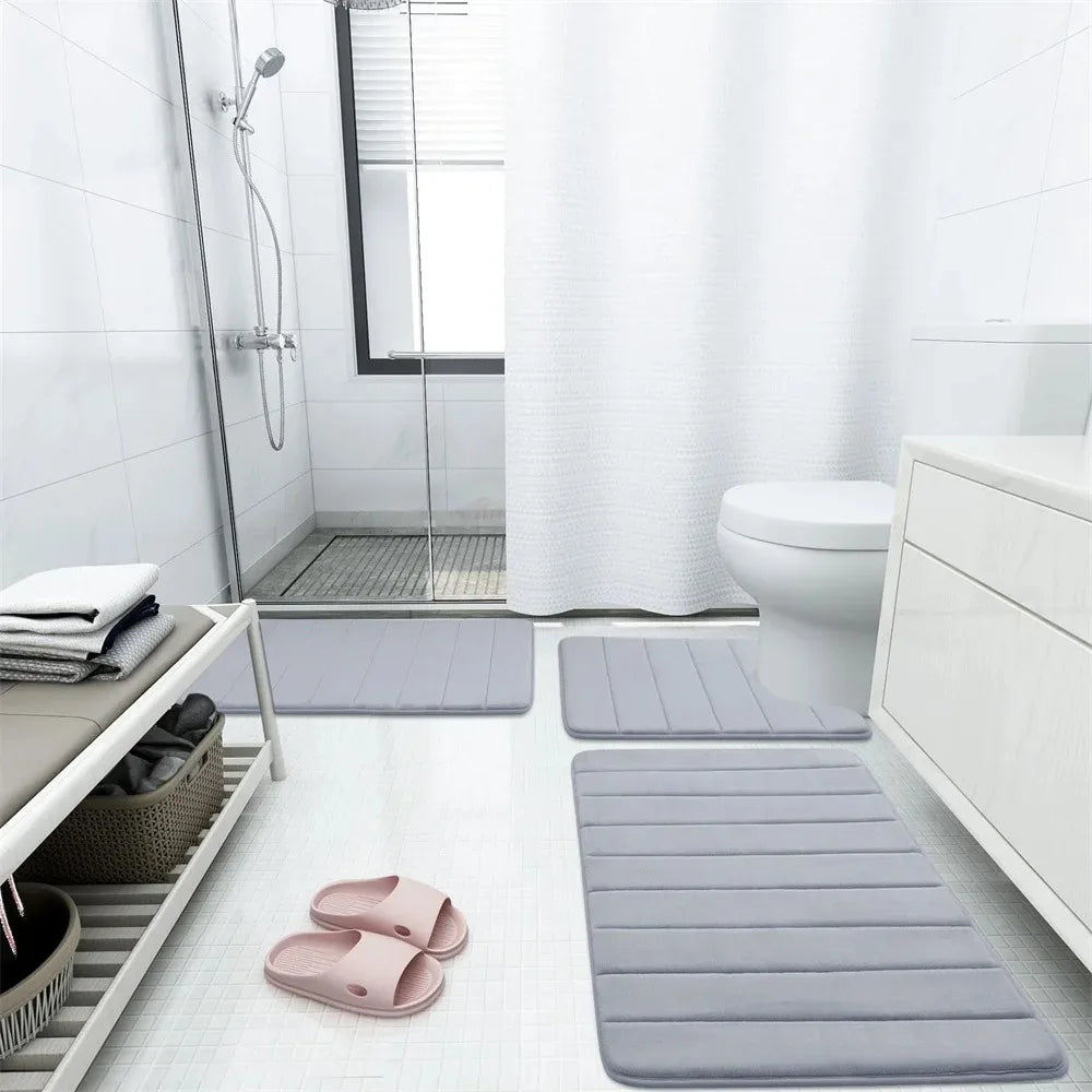 tapis bain antidérapant mousse mémoire forme absorbant eau lavable machine violet gris clair moderne