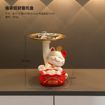 statue chat porte bonheur blanc doré artisanal détails dorés pochette rouge plateau texte rouge