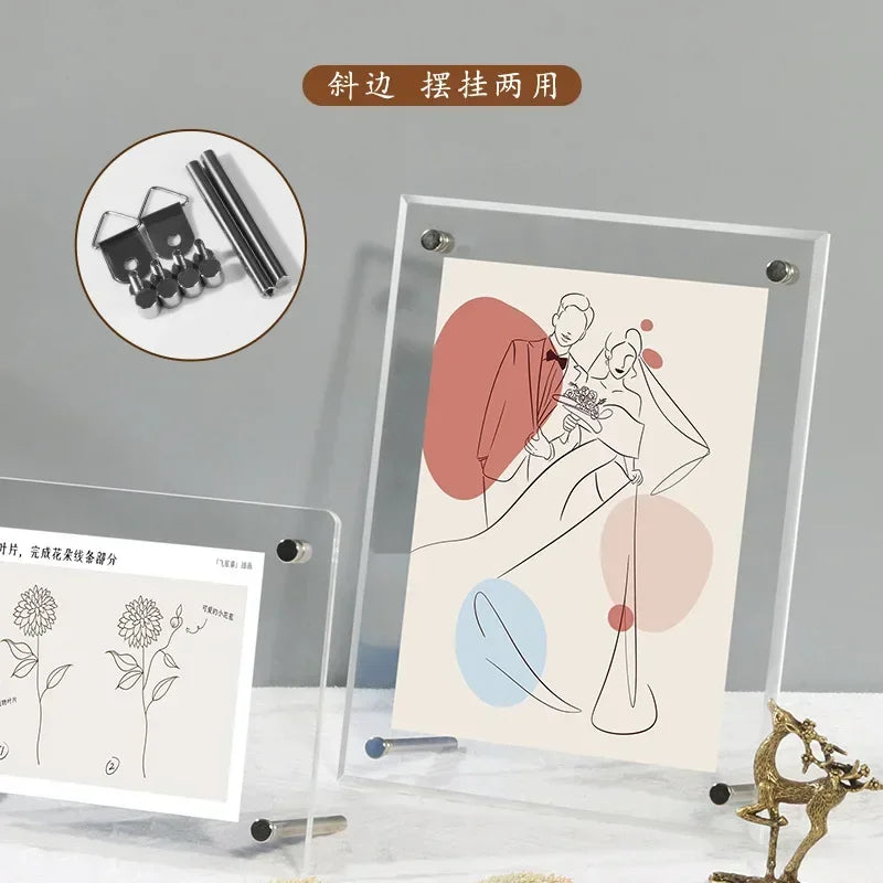 cadre photo transparent moderne clips métalliques illustrations figures humaines fleurs minimaliste porte photo