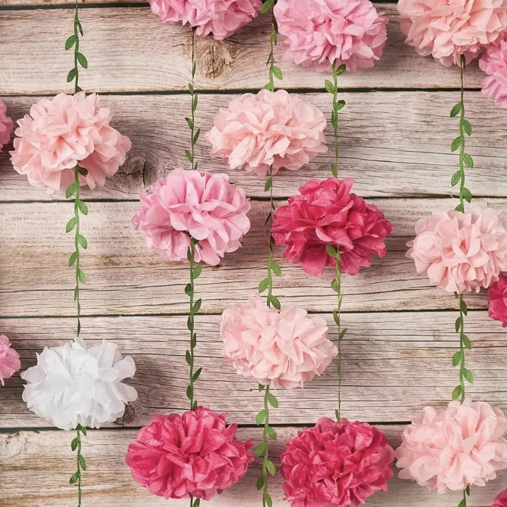 guirlande fleurs artificielles pompons rose blanc bleu modernes 2.5m pièces festive intérieure