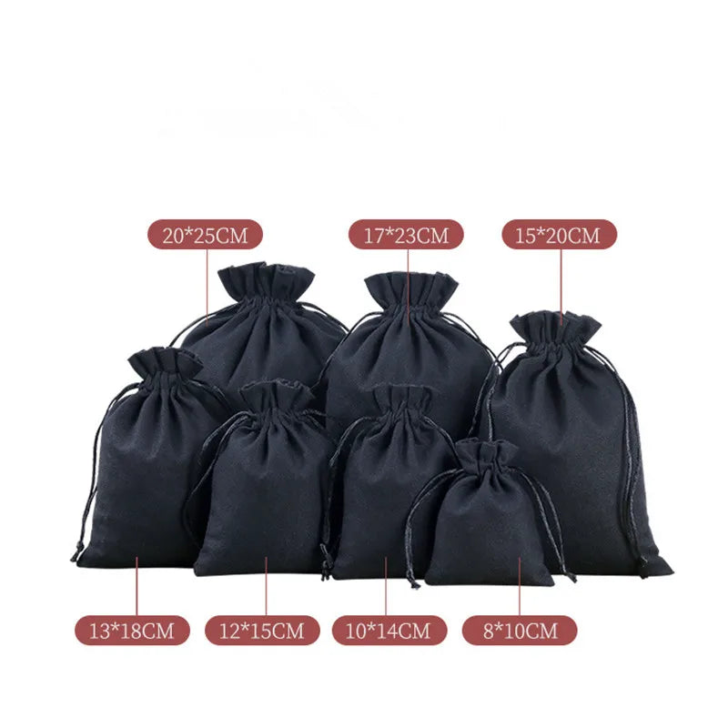 sacs rangement réutilisables toile coton cordon anti poussière blanc noir