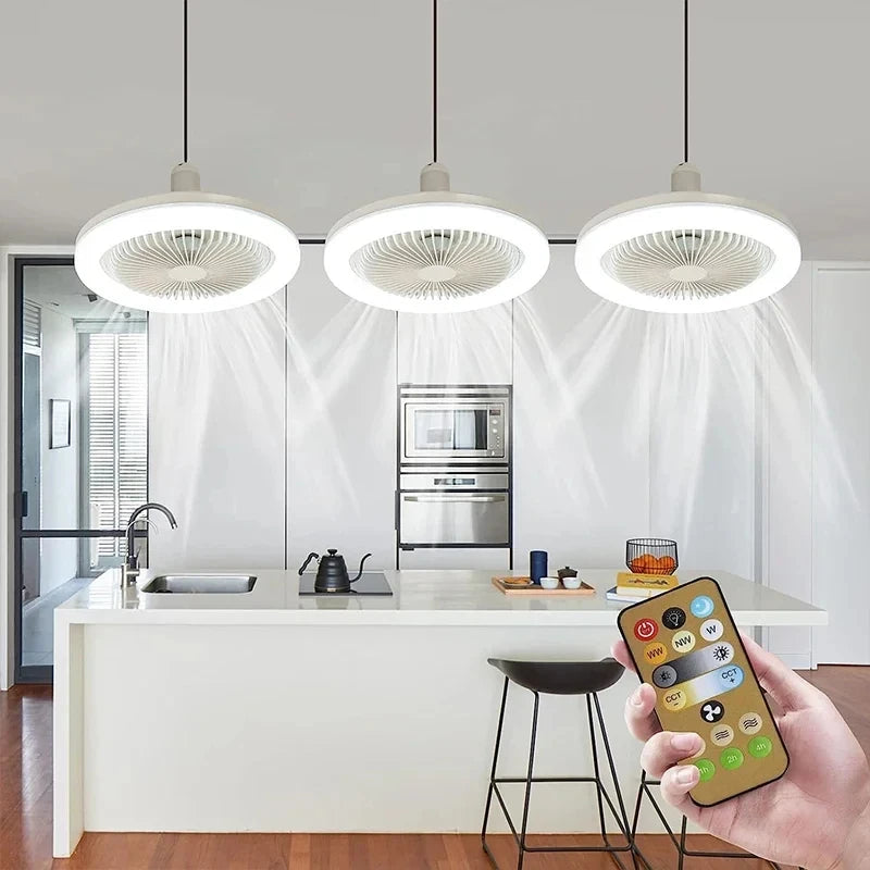 ventilateur moderne lumière led blanc grille télécommande flux lumineux éclairage autonome