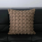coussin carré moderne marron clair brodé polyester texture tissée nordique décoration intérieure fixations decoration