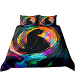 housse couette chat noir taies d'oreiller multicolore ensemble literie moderne fond abstrait cercles colorés