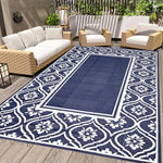 tapis extérieur moderne polypropylène noir blanc gris motifs floraux rectangleversible imperméable double face