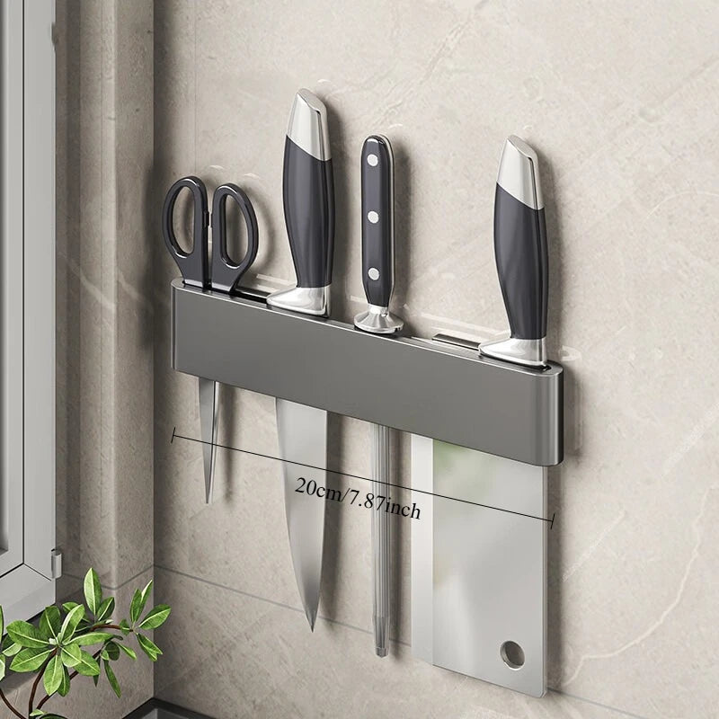porte couteaux cuisine adhésif moderne couteau tranchant viande fromage fruit poignées bois lames métalliques