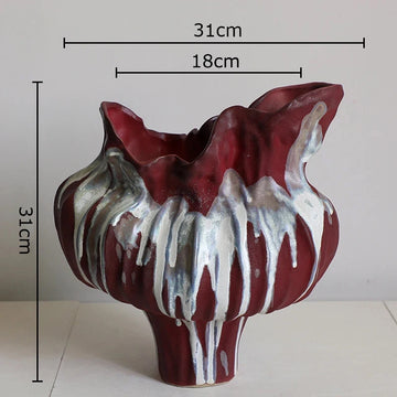 vase moderne porcelaine céramique vert rouge blanc rayures texture rugueuse wabi sabi décoration table