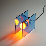 lampe table moderne bleu translucide lumière led base acrylique adhésif chambre