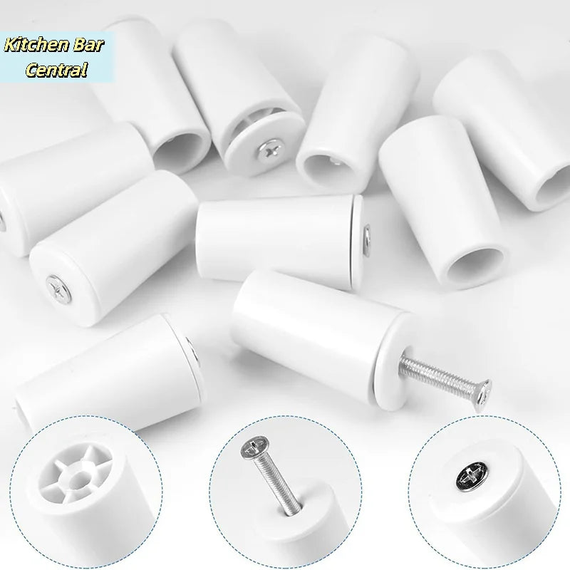 bouchons support rideau blancs lisses modernes vis fixations 41mm longueur 20mm diamètre 8pcs