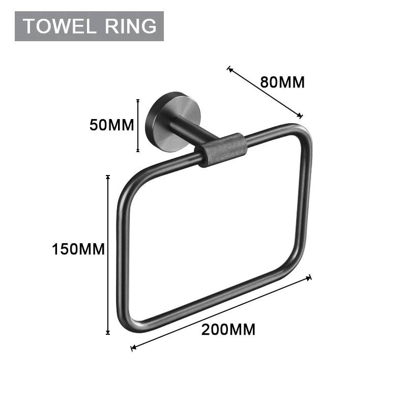 ensemble accessoires salle bain noir mat porte serviettes mural moderne métal brossé