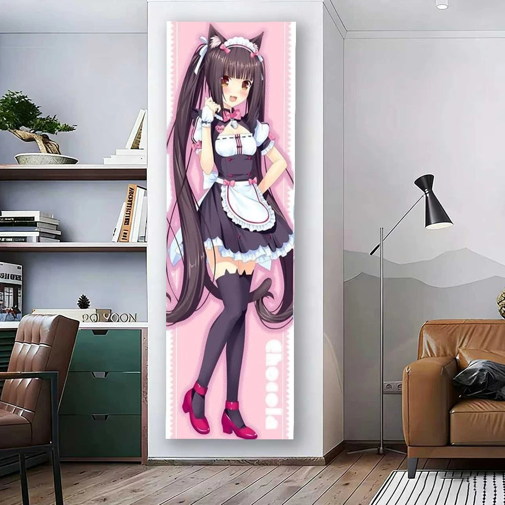 tapisserie murale anime fille chocolat rose dégradé poster illustration personnages manga décoration chambre moderne