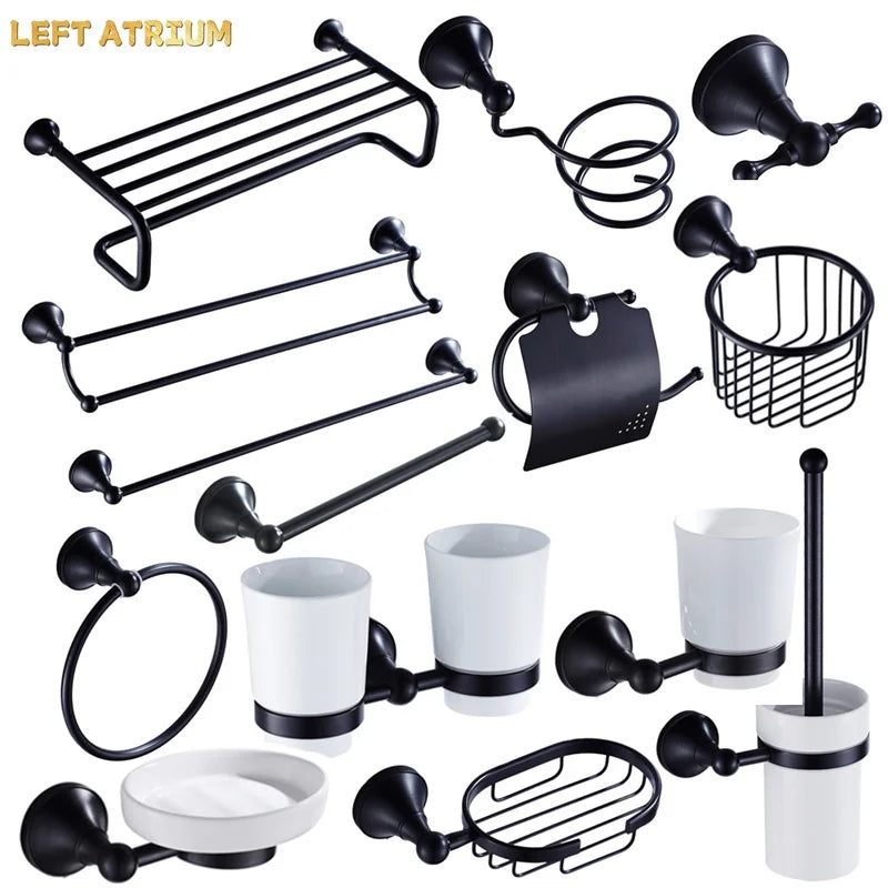 accessoires salle bain ensemble noir moderne porte serviettes porte gobelets porte savon brosse wc
