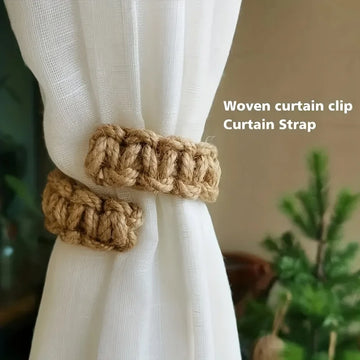 rideau clip tissé main rustique bois beige artisanal 4pcs fixe salon chambre
