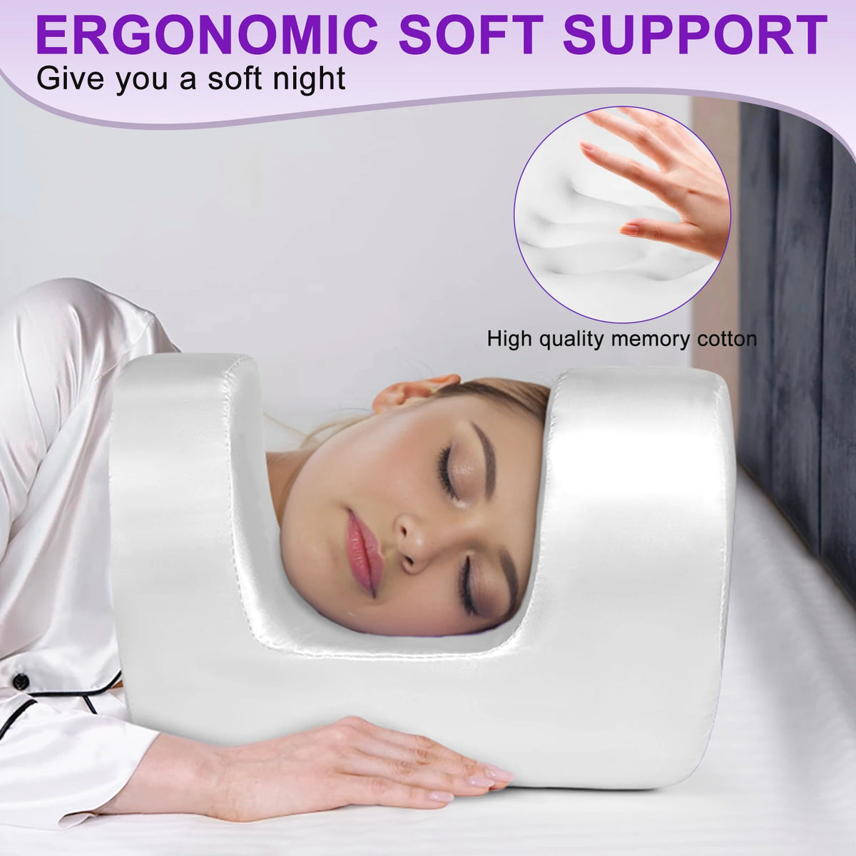 coussin sommeil satin blanc anti ride memoire forme contour cou zipper