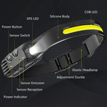 lampe frontale rechargeable led ipx4 camping pêche ceinture ajustable sensor switch noir jaune
