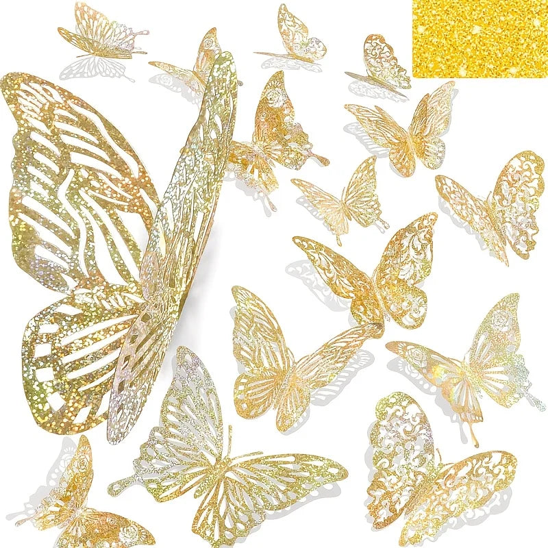 papillons décoratifs bleu violet doré glitter 3d adhésifs décoration anniversaire mariage noël