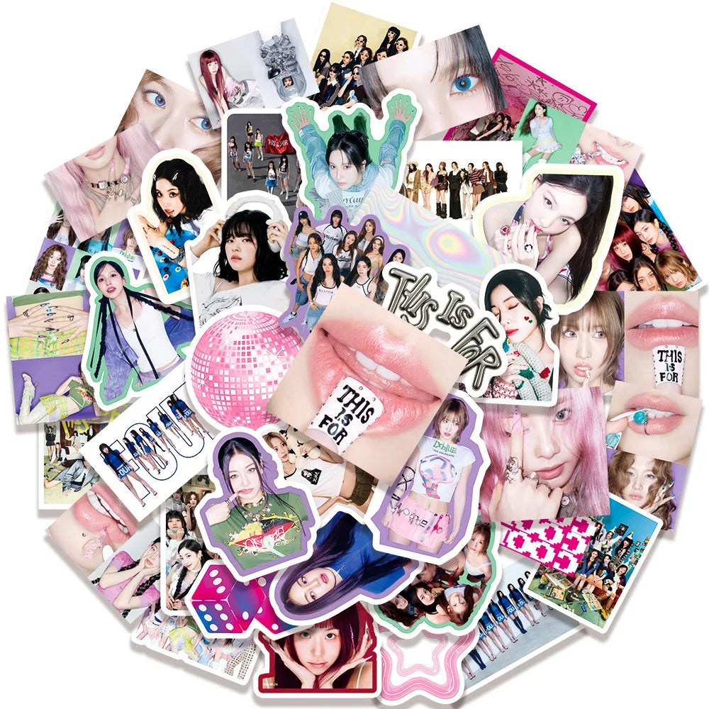 sticker pop multicolore motif géométrique texte photo kpop y2k moderne adhésif décoration varié filles