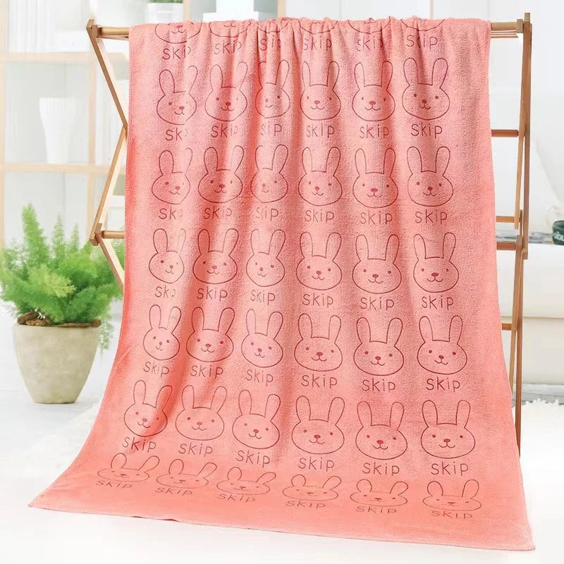 grande serviette bain microfibre enfant motif lapin doux absorbante séchage rapide coton