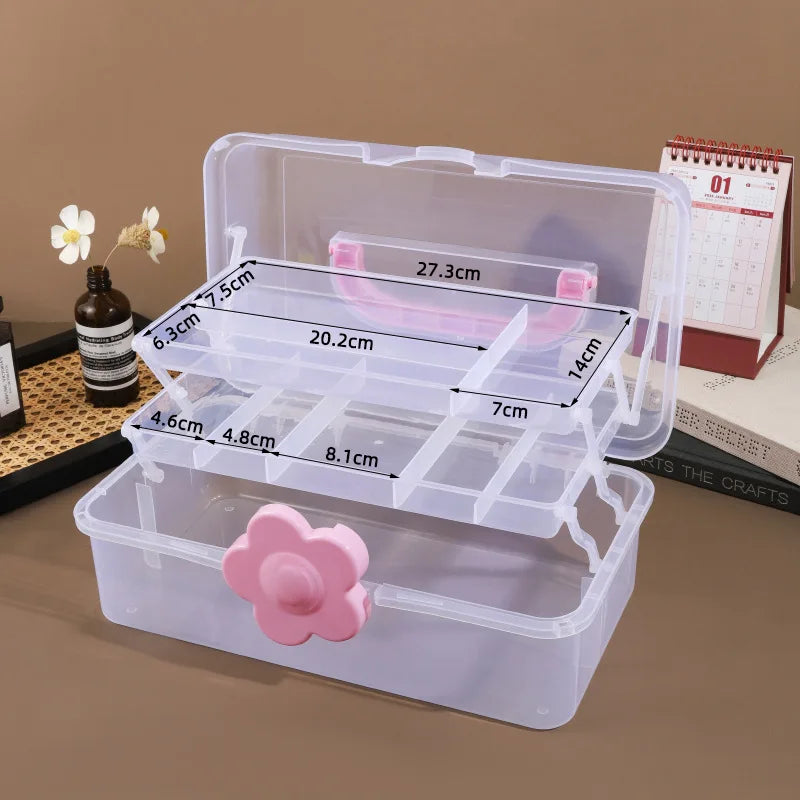 rangements pliables boîte multi étages transparent rose accessoires enfants organisation pratique porte outils
