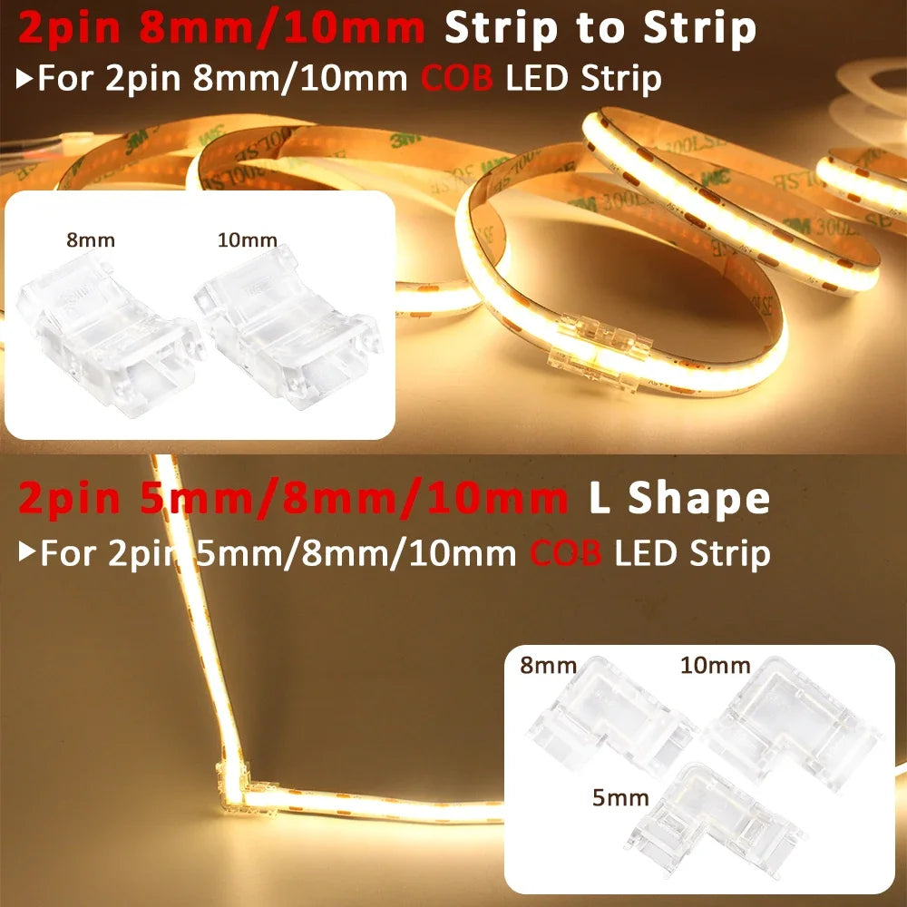 connecteurs ruban led cob smd transparent modernes adhésifs 5mm 8mm 10mm(rgb cct)