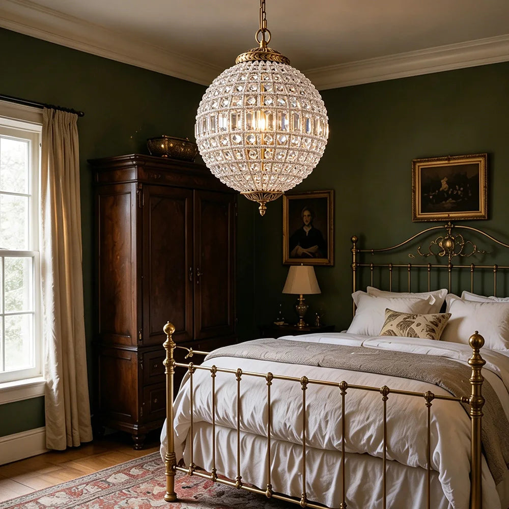 Suspension transparente dorée classique chaînes lumière blanche chaude neutre 4500K 3000K chambre salon